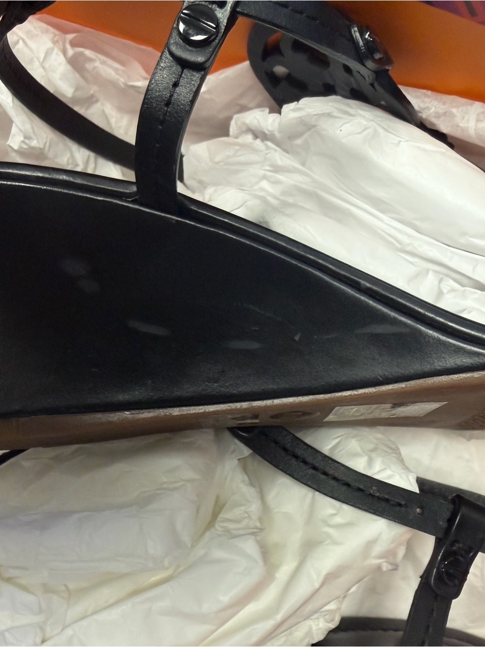 Tory Burch Miller Wedge Sandals Black Leather Logo Size 8.5 - Picture 5 of 5